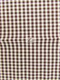 Mini Checkered Gingham Poly Cotton Printed Fabric / Brown / Sold By The Yard