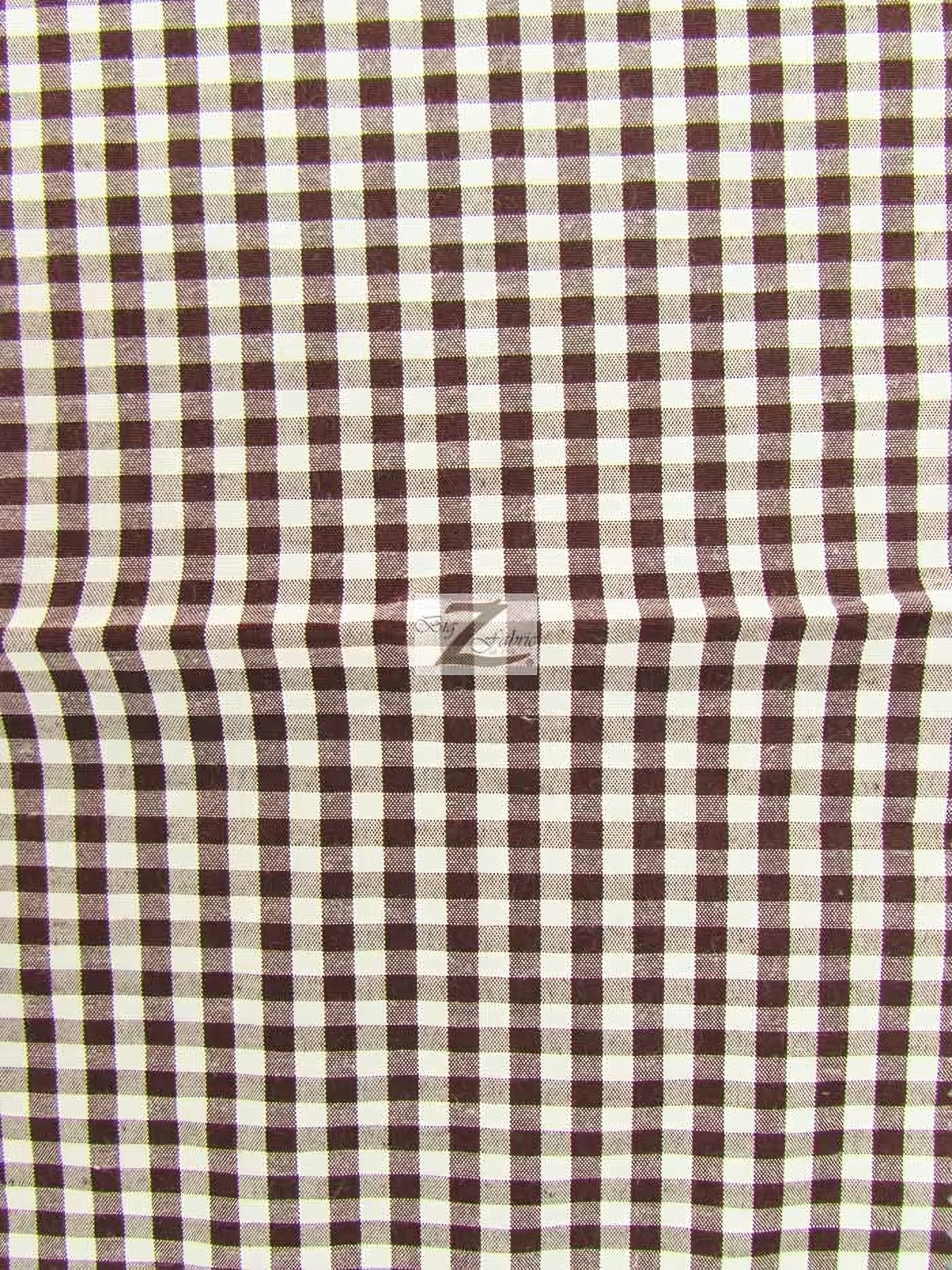 Mini Checkered Gingham Poly Cotton Printed Fabric / Brown / Sold By The Yard