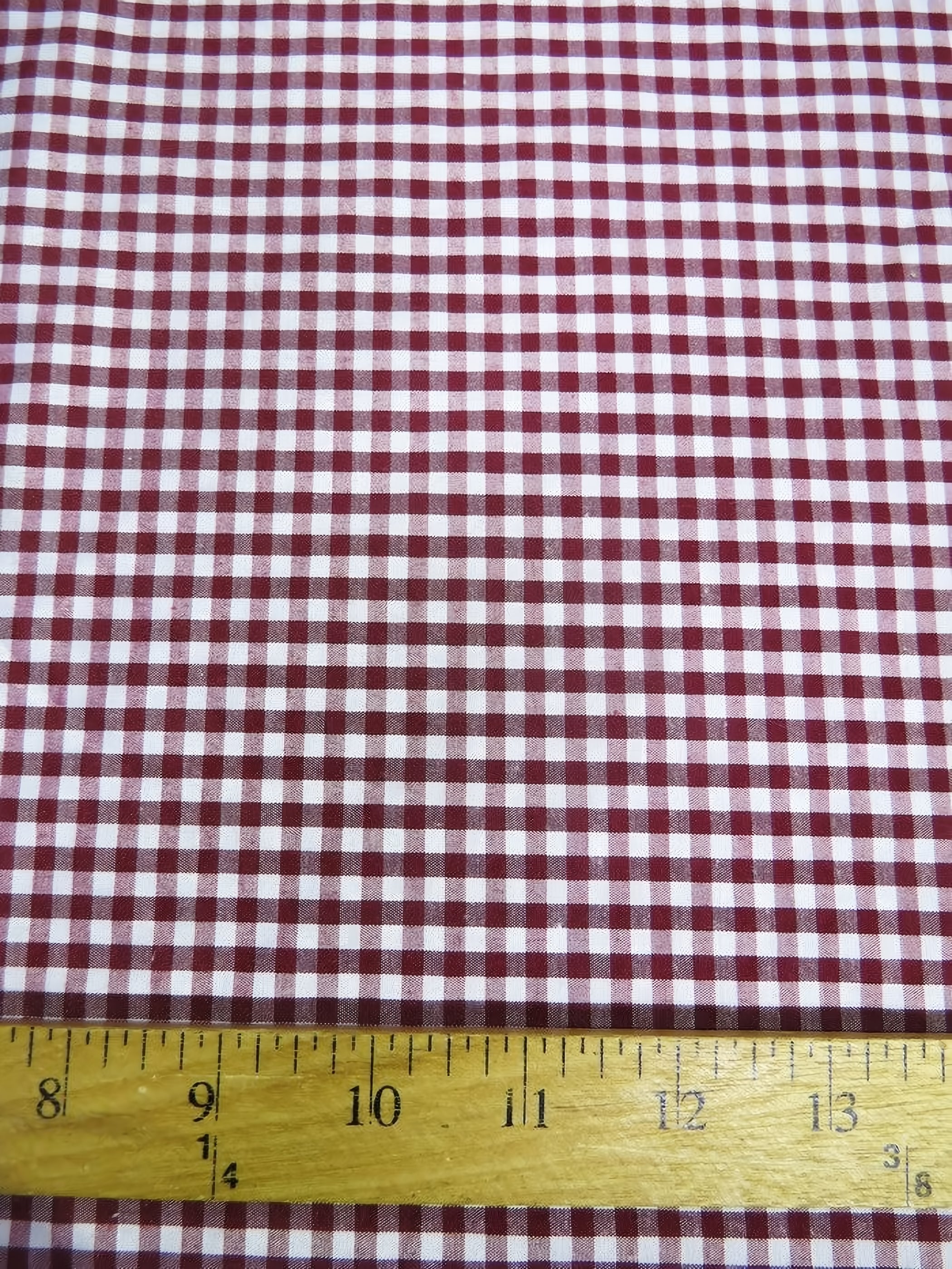 Mini Checkered Gingham Poly Cotton Printed Fabric / Burgundy / Sold By The Yard