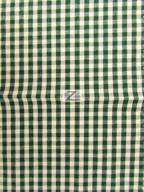 Mini Checkered Gingham Poly Cotton Printed Fabric / Hunter Green / Sold By The Yard