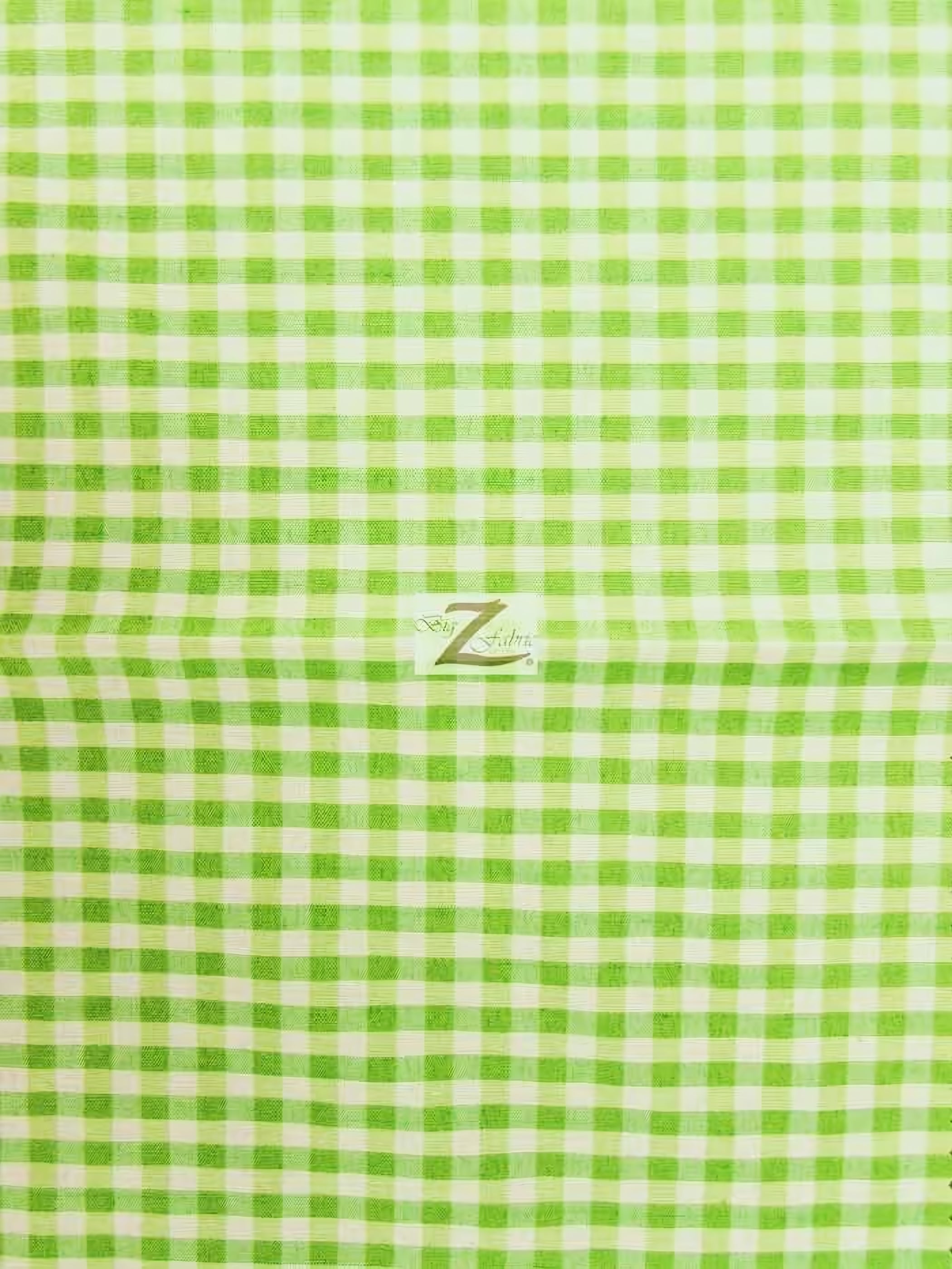 Mini Checkered Gingham Poly Cotton Printed Fabric / Lime Green / Sold By The Yard