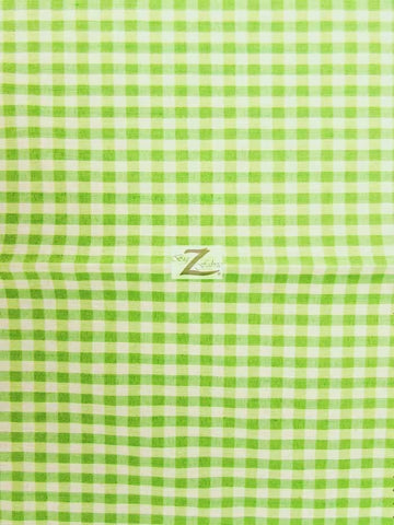 Mini Checkered Gingham Poly Cotton Printed Fabric / Lime Green / Sold By The Yard