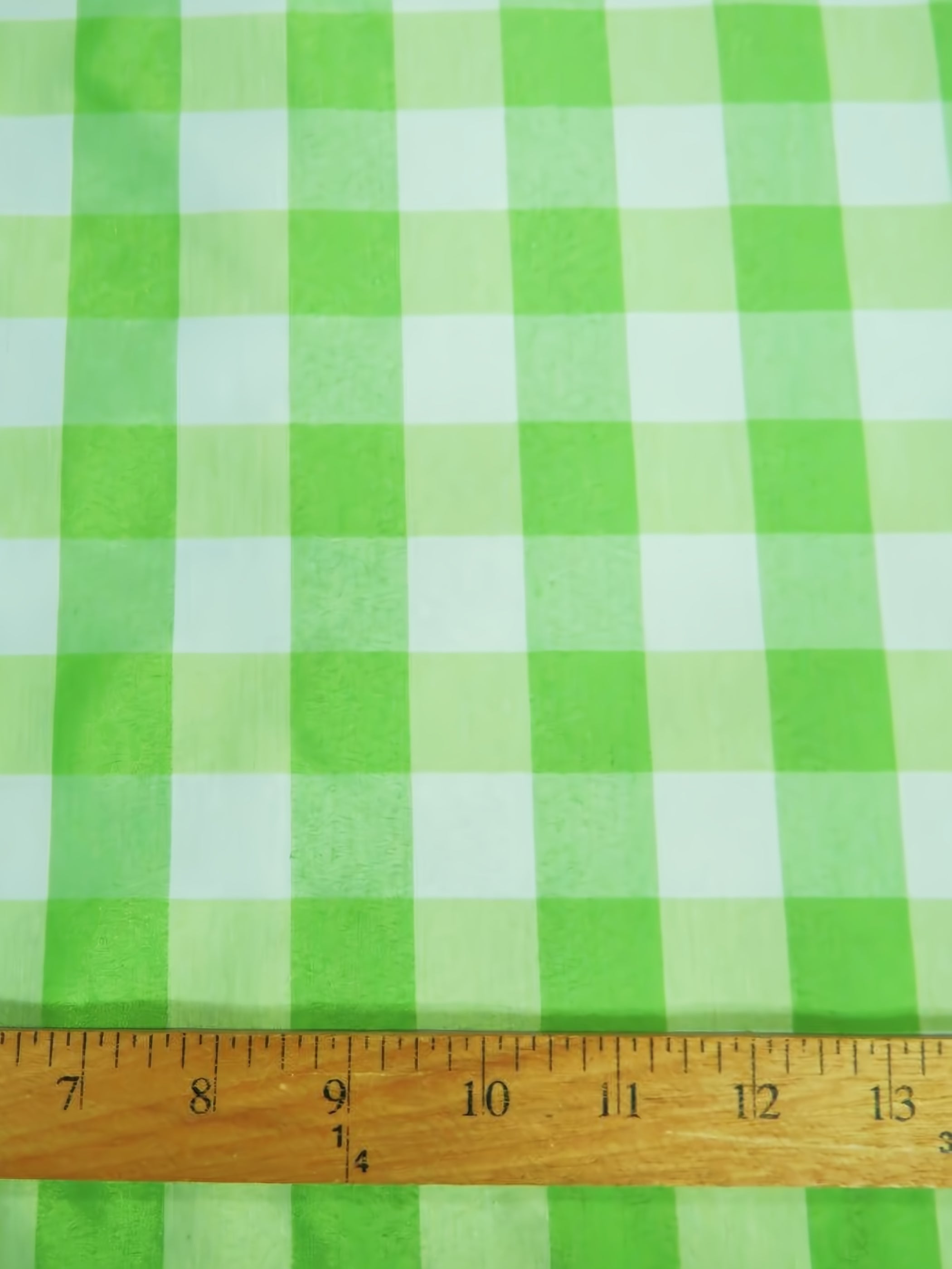 Checkered Gingham Poly Cotton Printed Fabric / Lime Green / Sold By The Yard