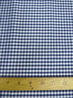 Mini Checkered Gingham Poly Cotton Printed Fabric / Navy Blue / Sold By The Yard