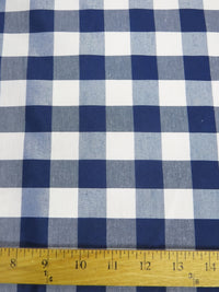 Checkered Gingham Poly Cotton Printed Fabric / Navy Blue / Sold By The Yard