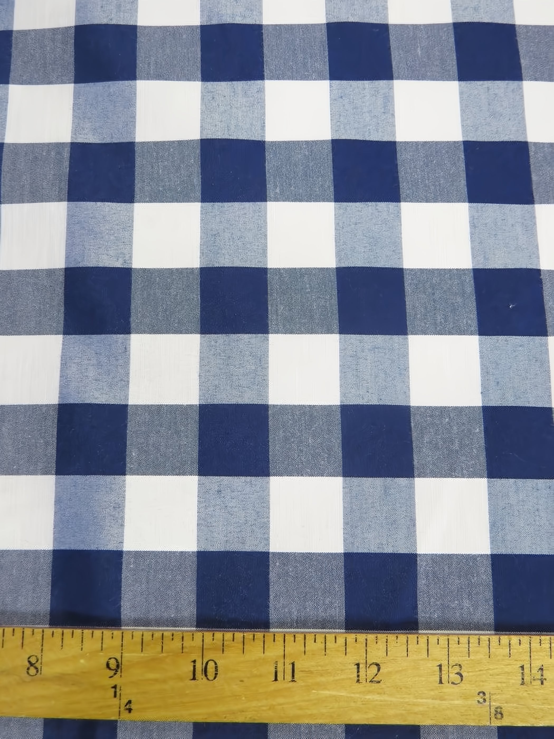 Checkered Gingham Poly Cotton Printed Fabric / Navy Blue / Sold By The Yard