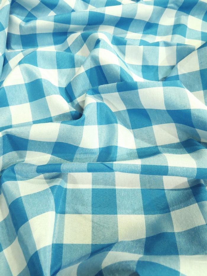 Checkered Gingham Poly Cotton Printed Fabric / Navy Blue / Sold By The Yard