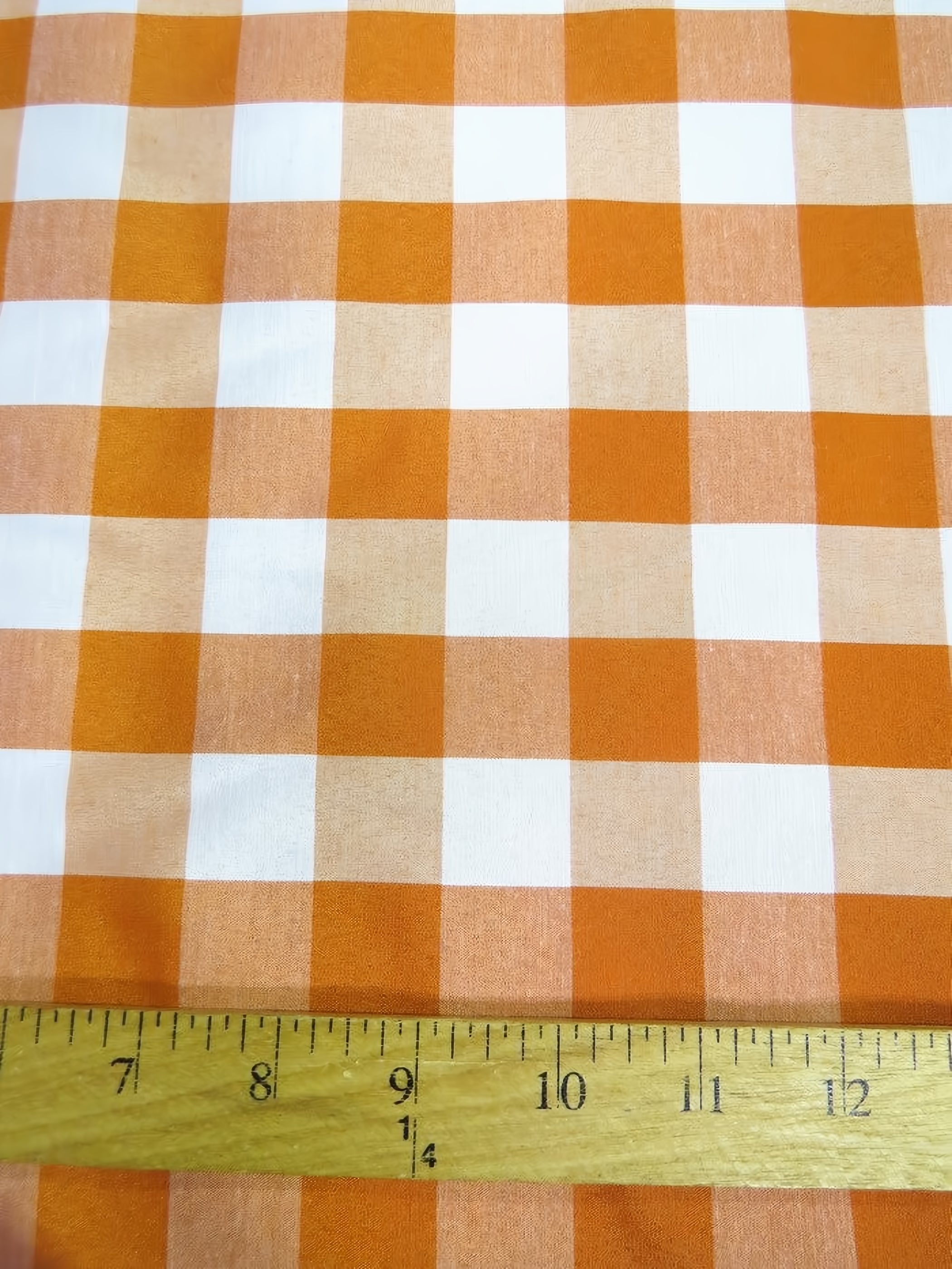 Checkered Gingham Poly Cotton Printed Fabric / Orange / Sold By The Yard