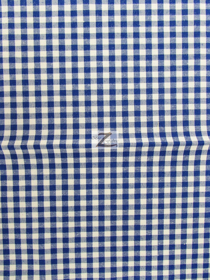 Mini Checkered Gingham Poly Cotton Printed Fabric / Royal Blue / Sold By The Yard
