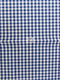 Mini Checkered Gingham Poly Cotton Printed Fabric / Royal Blue / Sold By The Yard