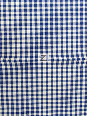 Mini Checkered Gingham Poly Cotton Printed Fabric / Royal Blue / Sold By The Yard