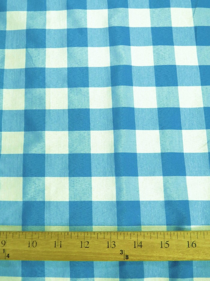 Checkered Gingham Poly Cotton Printed Fabric / Turquoise / Sold By The Yard