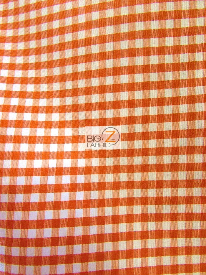 Mini Checkered Gingham Poly Cotton Printed Fabric / Orange / Sold By The Yard