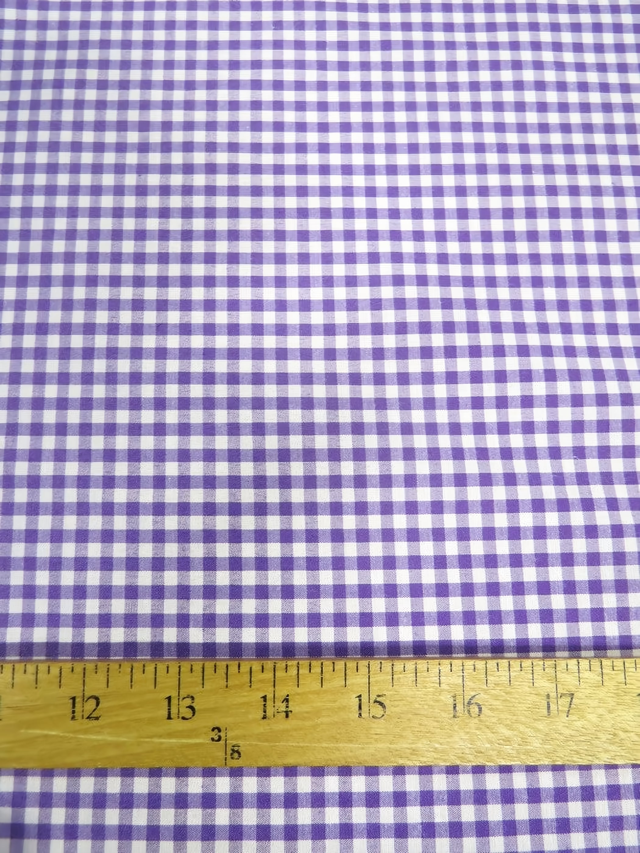 Mini Checkered Gingham Poly Cotton Printed Fabric / Purple / Sold By The Yard