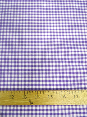 Mini Checkered Gingham Poly Cotton Printed Fabric / Purple / Sold By The Yard