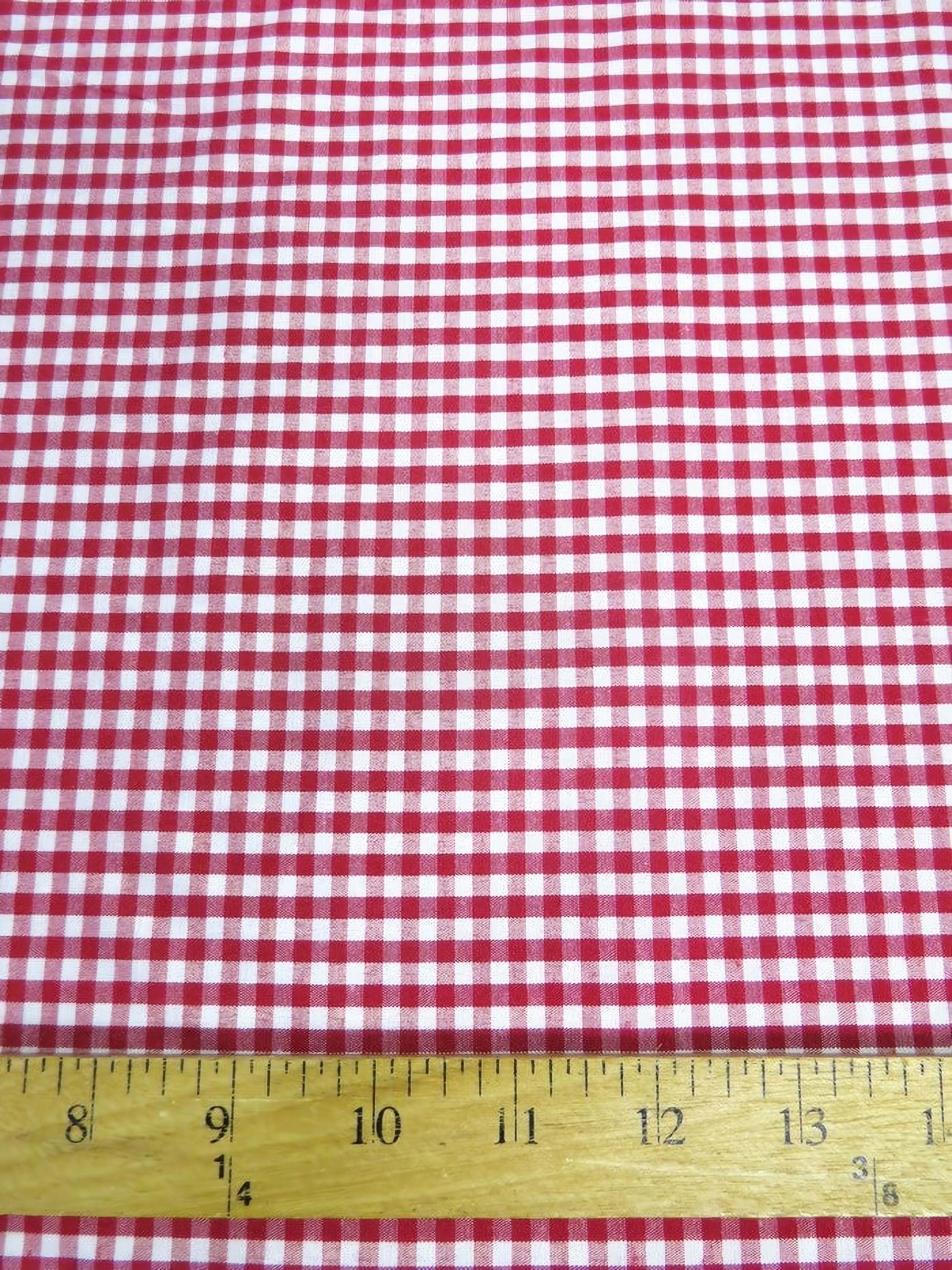 Mini Checkered Gingham Poly Cotton Printed Fabric / Red / Sold By The Yard