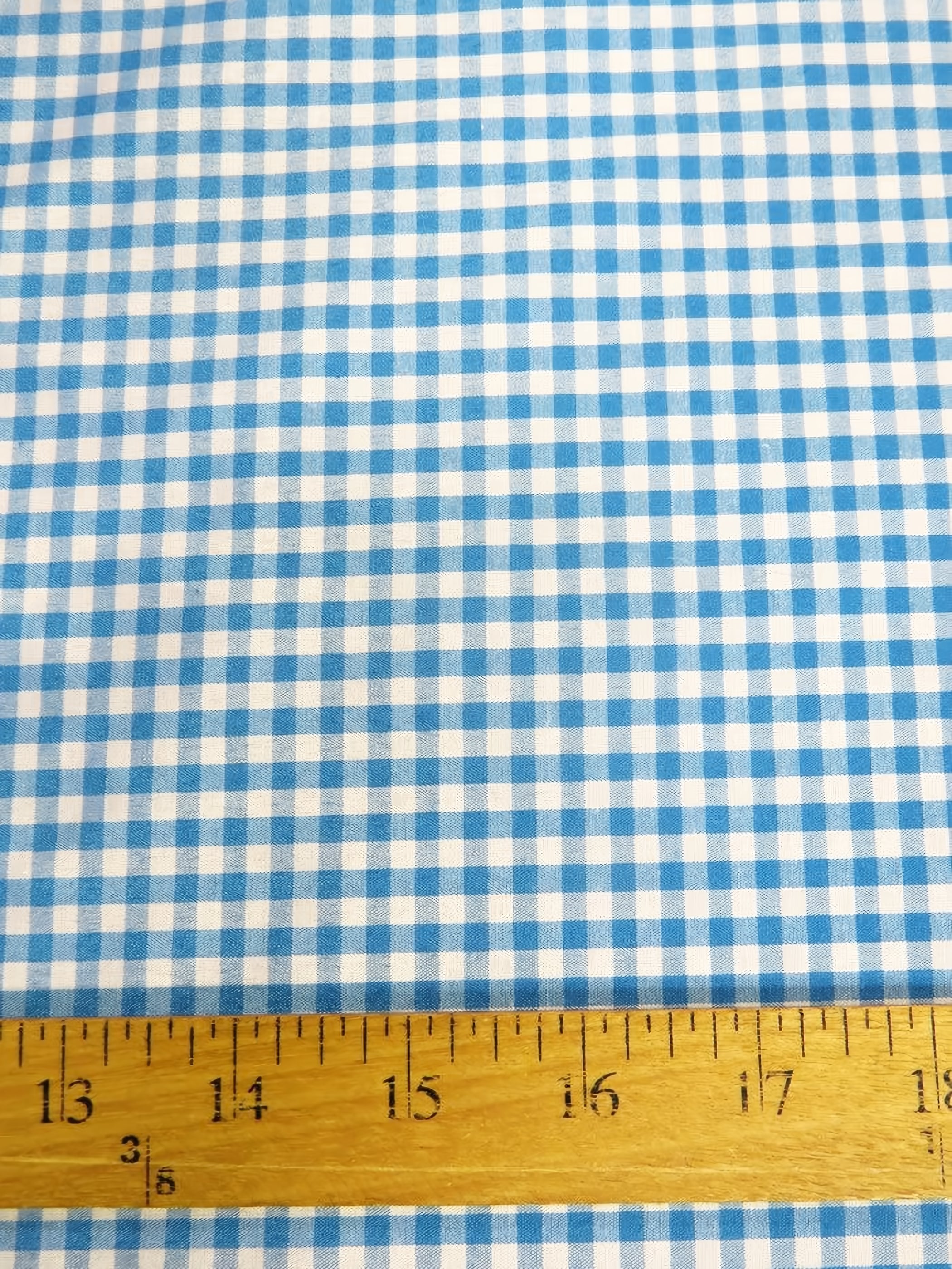 Mini Checkered Gingham Poly Cotton Printed Fabric / Turquoise / Sold By The Yard