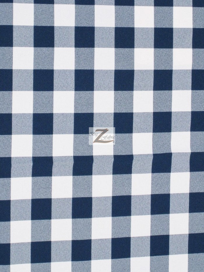 Checkered Gingham Poly Cotton Printed Fabric / Navy Blue / 50 Yard Bolt