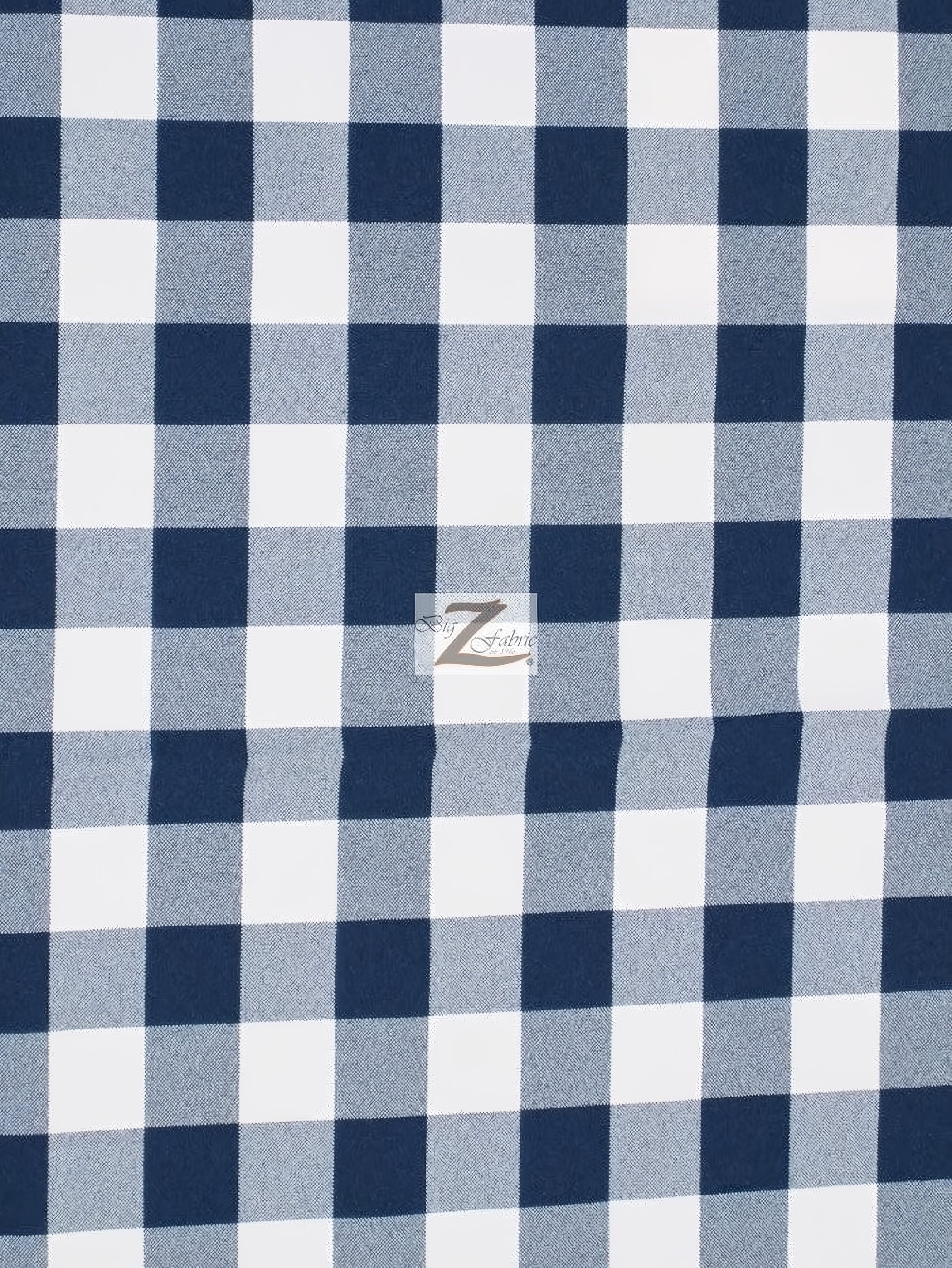 Checkered Gingham Poly Cotton Printed Fabric / Navy Blue / 50 Yard Bolt