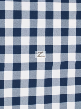 Checkered Gingham Poly Cotton Printed Fabric / Navy Blue / 50 Yard Bolt