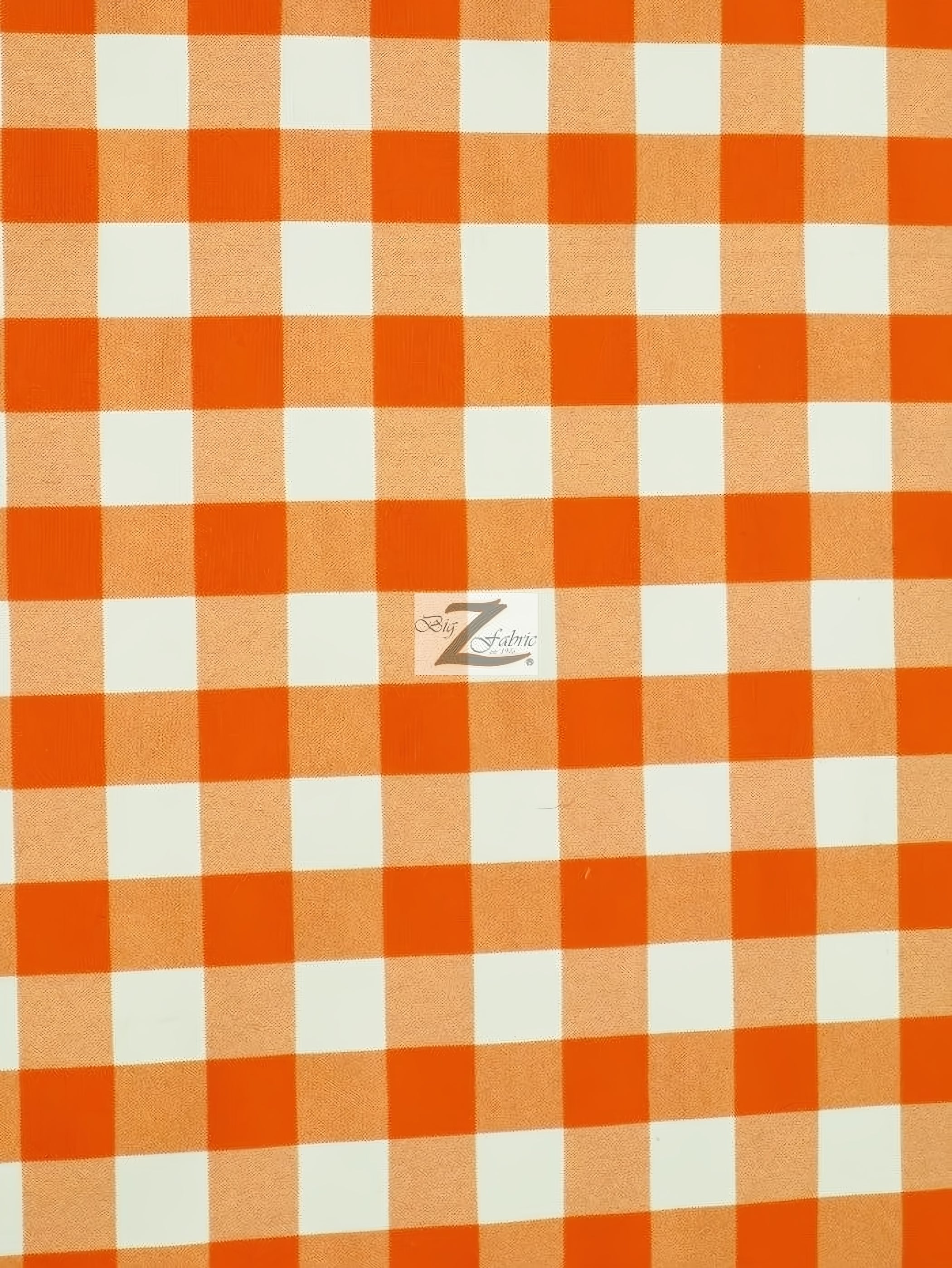 Checkered Gingham Poly Cotton Printed Fabric / Orange / 50 Yard Bolt