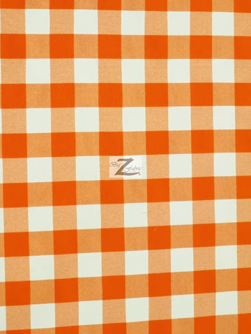 Checkered Gingham Poly Cotton Printed Fabric / Orange / 50 Yard Bolt