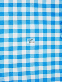 Checkered Gingham Poly Cotton Printed Fabric / Turquoise / 50 Yard Bolt