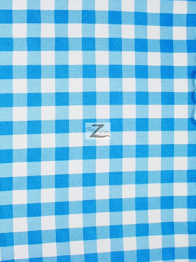 Checkered Gingham Poly Cotton Printed Fabric / Turquoise / 50 Yard Bolt