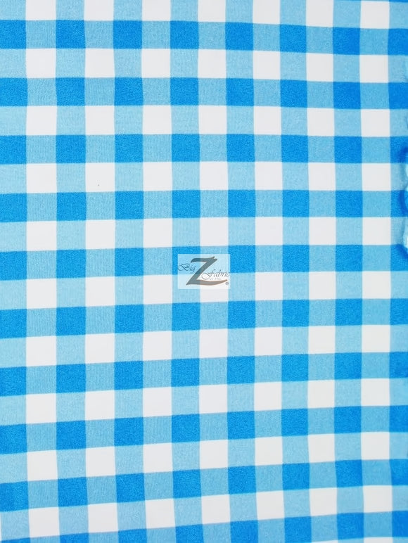 Checkered Gingham Poly Cotton Printed Fabric / Turquoise / 50 Yard Bolt