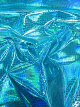 Crocodile Holographic Embossed PVC Vinyl Fabric / Turquoise / Sold By The Yard
