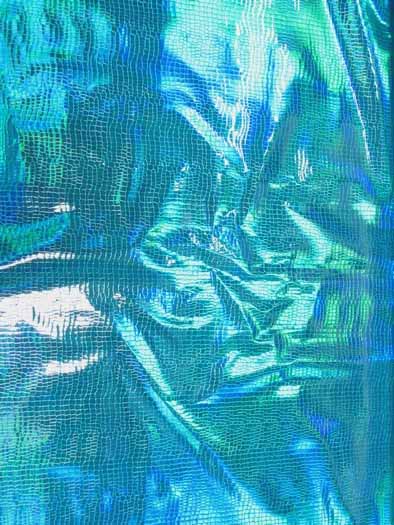 Crocodile Holographic Embossed PVC Vinyl Fabric / Turquoise / Sold By The Yard