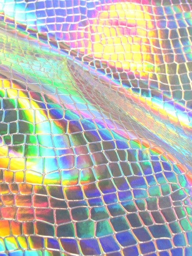 Crocodile Holographic Embossed PVC Vinyl Fabric / Turquoise / Sold By The Yard