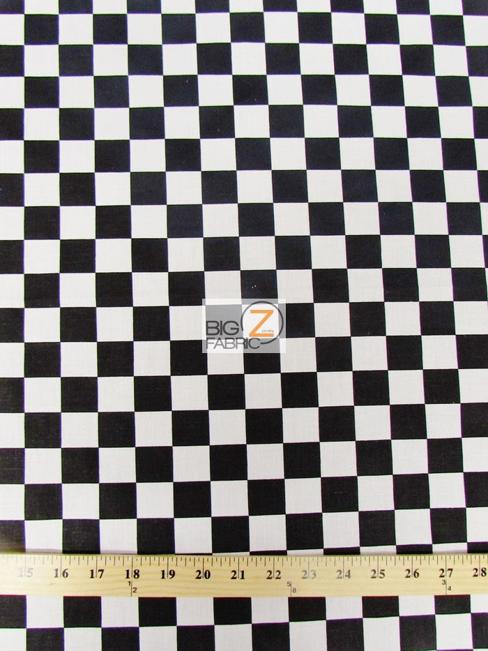 Poly Cotton Printed Fabric Square Checkered / Black/White / Sold By 50 Yard Roll