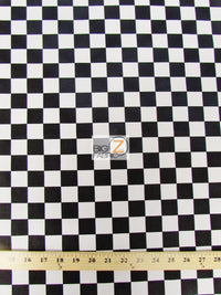 Poly Cotton Printed Fabric Square Checkered / Black/White / Sold By 50 Yard Roll
