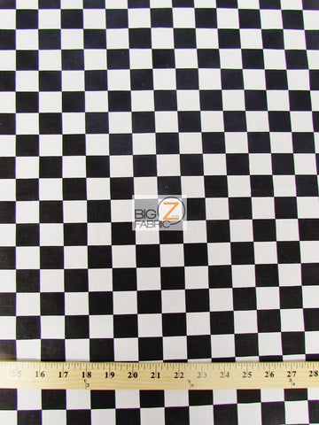 Poly Cotton Printed Fabric Square Checkered / Black/White / Sold By The Yard