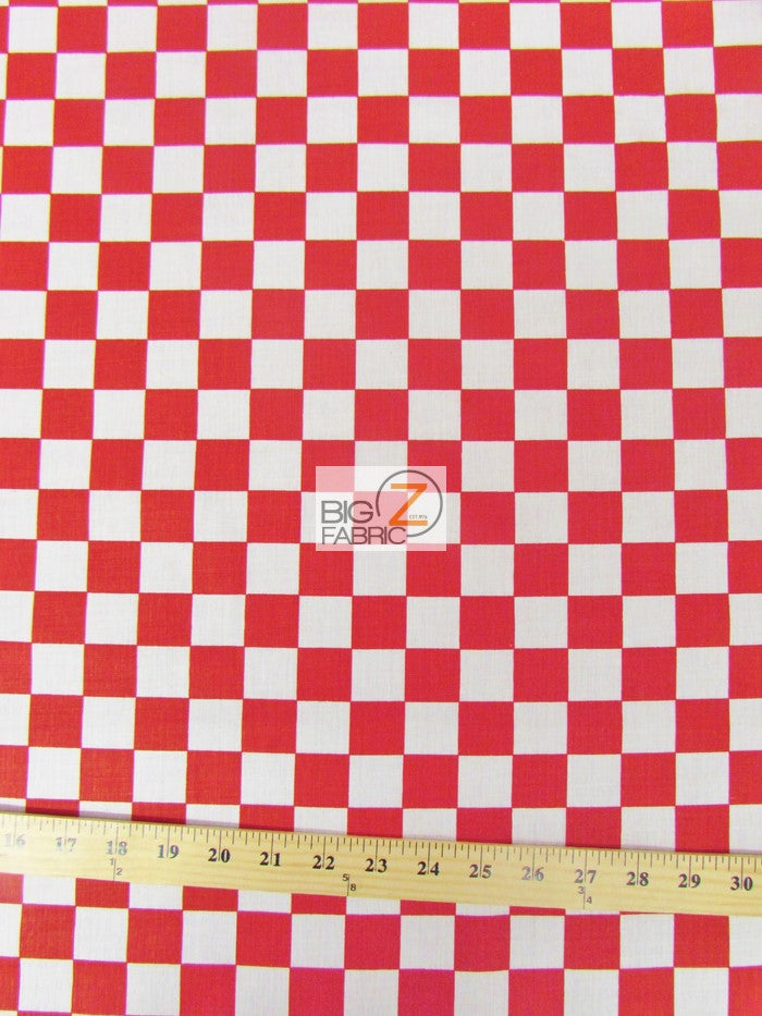 Poly Cotton Printed Fabric Square Checkered / Red/White / Sold By The Yard