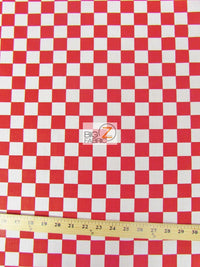 Poly Cotton Printed Fabric Square Checkered / Red/White / Sold By The Yard