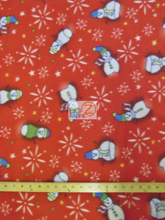 Fleece Printed Fabric Christmas Holiday / Snowman Red / Sold By The Yard