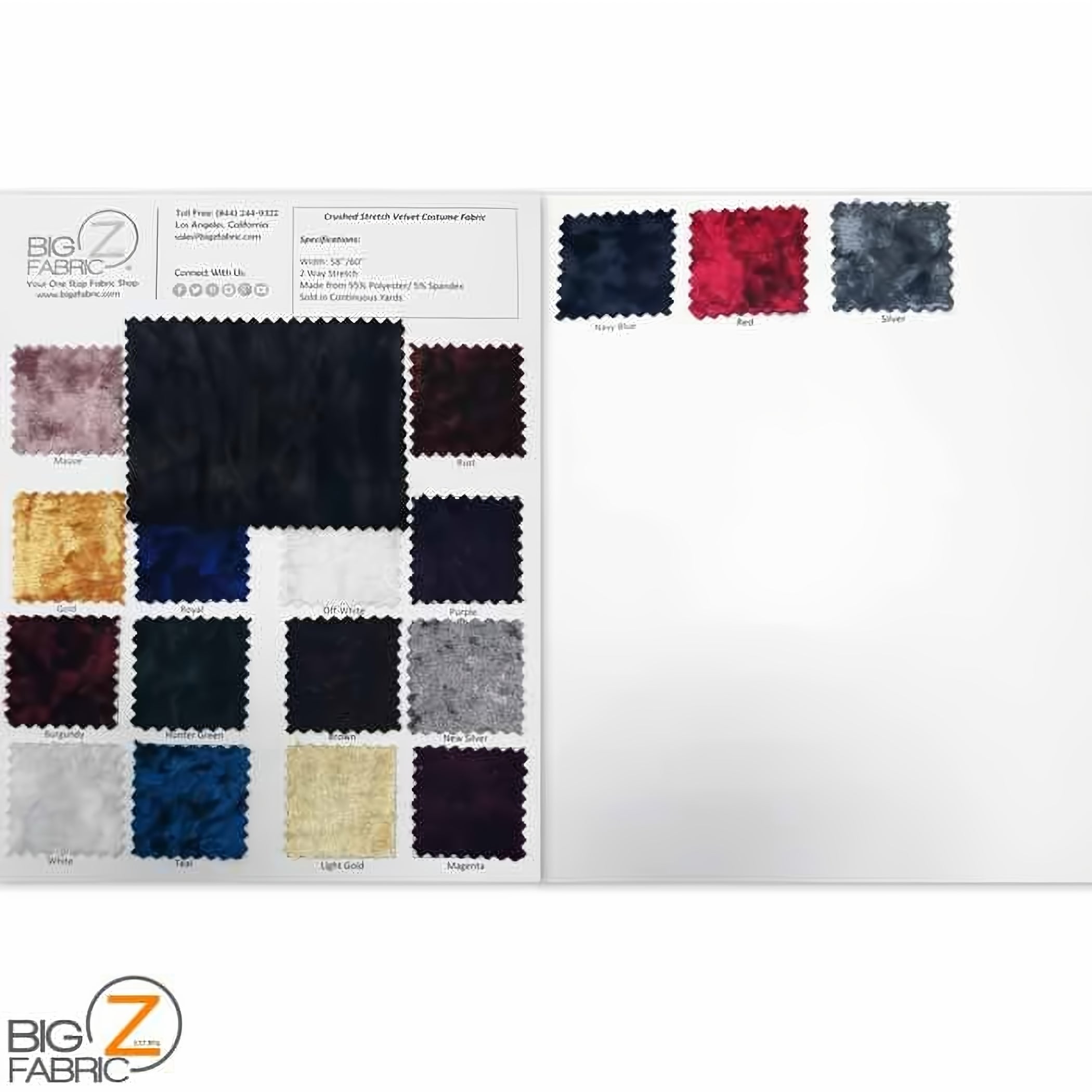 Crushed Stretch Velvet Costume Fabric - COLOR CARD by the Yard | Big Z ...