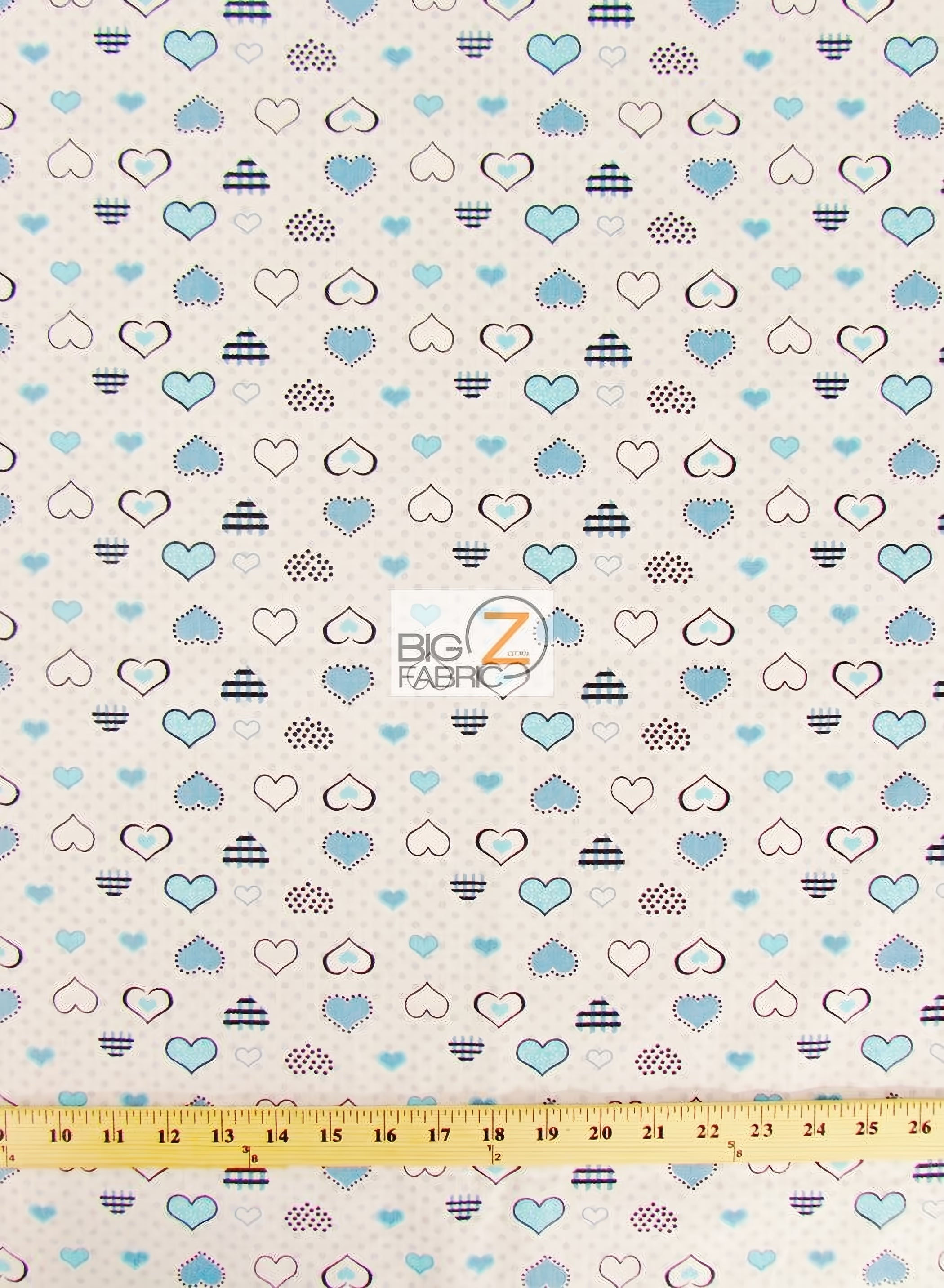 Poly Cotton Printed Fabric Love Dotted Hearts / Turquoise / Sold By The Yard