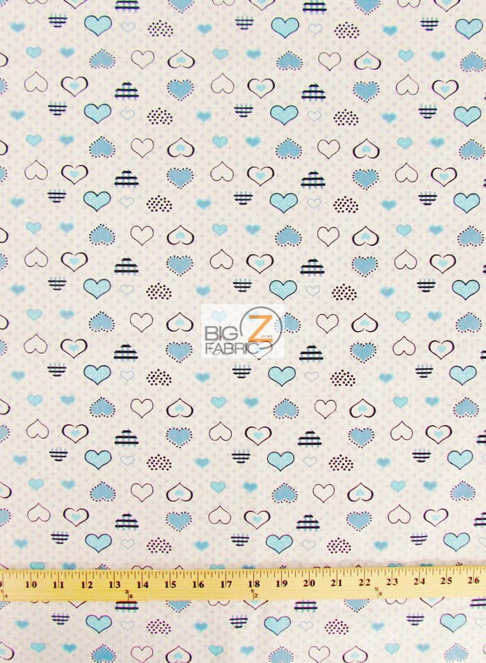 Poly Cotton Printed Fabric Love Dotted Hearts / Turquoise / Sold By The Yard