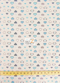 Poly Cotton Printed Fabric Love Dotted Hearts / Turquoise / Sold By The Yard