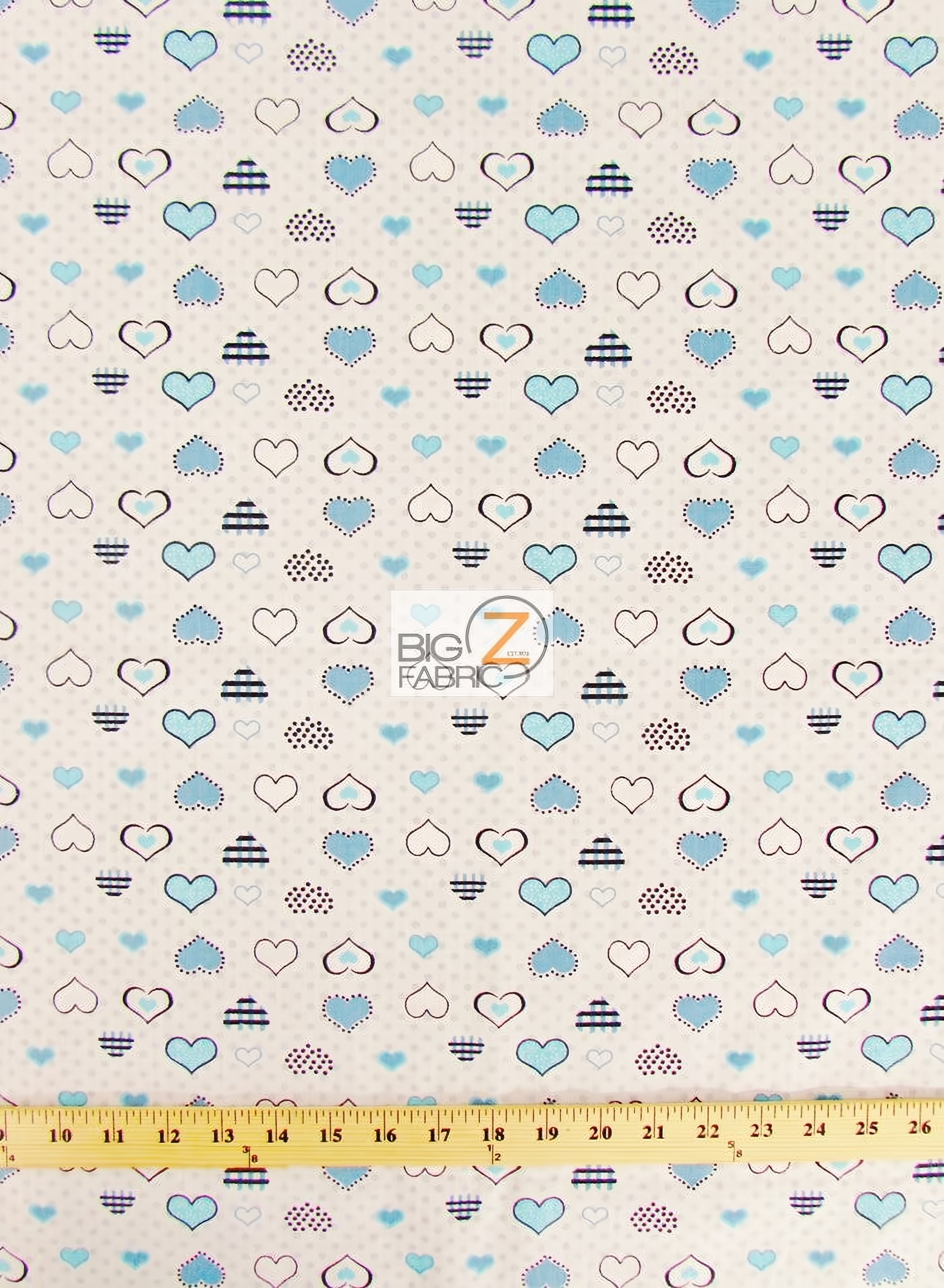 Poly Cotton Printed Fabric Love Dotted Hearts / Turquoise / Sold By The Yard