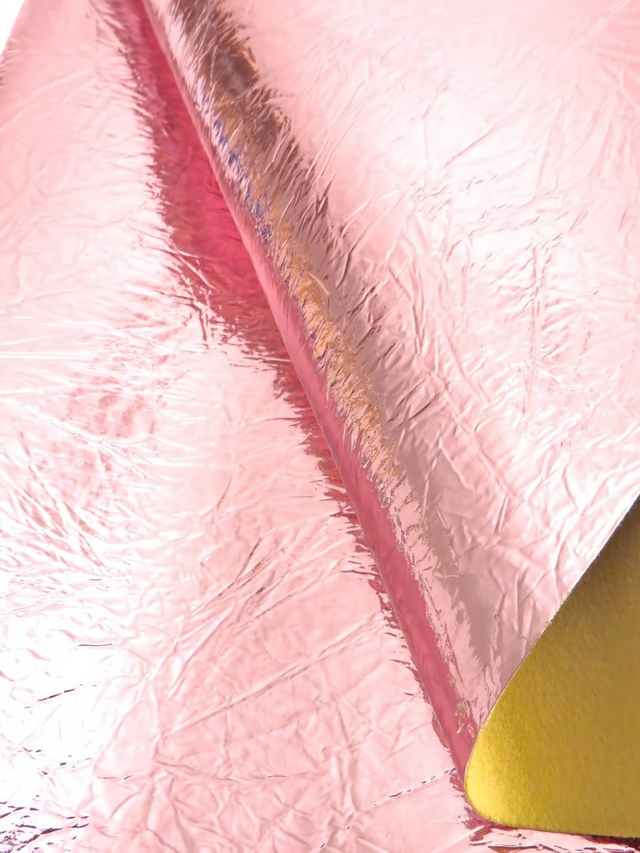 Light Pink Distressed/Crushed Chrome Metallic Mirror Vinyl Fabric