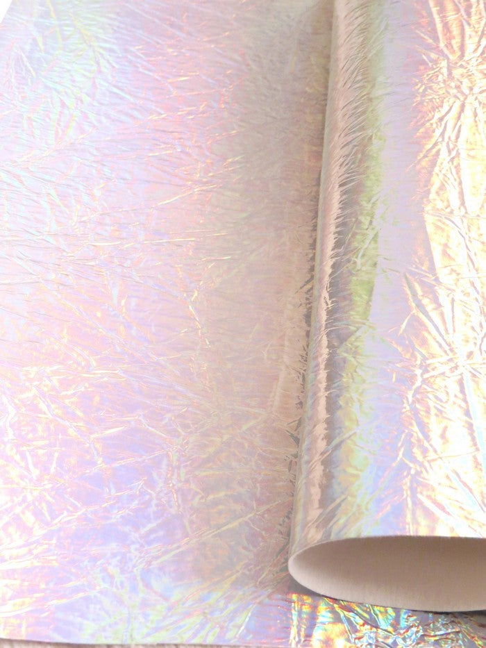 Holographic Silver Distressed/Crushed Chrome Metallic Mirror Vinyl Fabric / By The Roll - 30 Yards