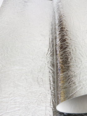 Silver Distressed/Crushed Chrome Metallic Mirror Vinyl Fabric / By The Roll - 30 Yards