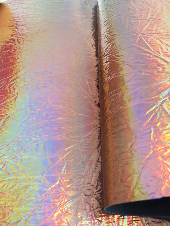 Holographic Storm Gray Distressed/Crushed Chrome Metallic Mirror Vinyl Fabric / By The Roll - 30 Yards