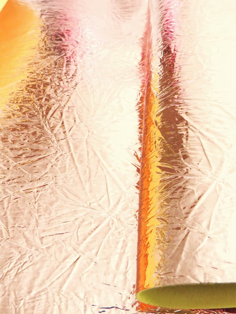 Champagne Distressed/Crushed Chrome Metallic Mirror Vinyl Fabric