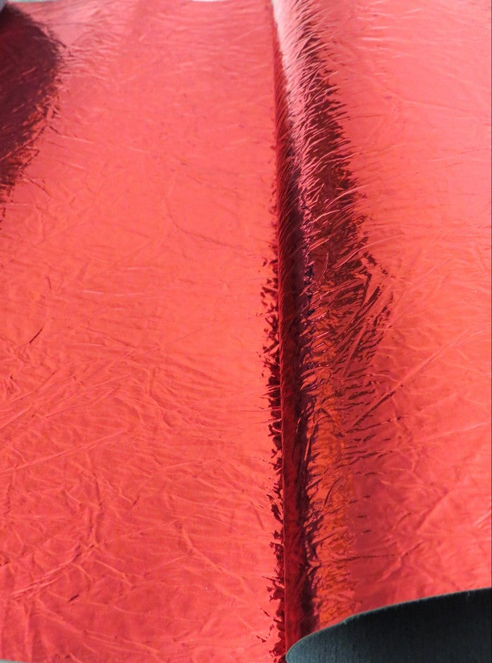 Red Distressed/Crushed Chrome Metallic Mirror Vinyl Fabric / By The Roll - 30 Yards
