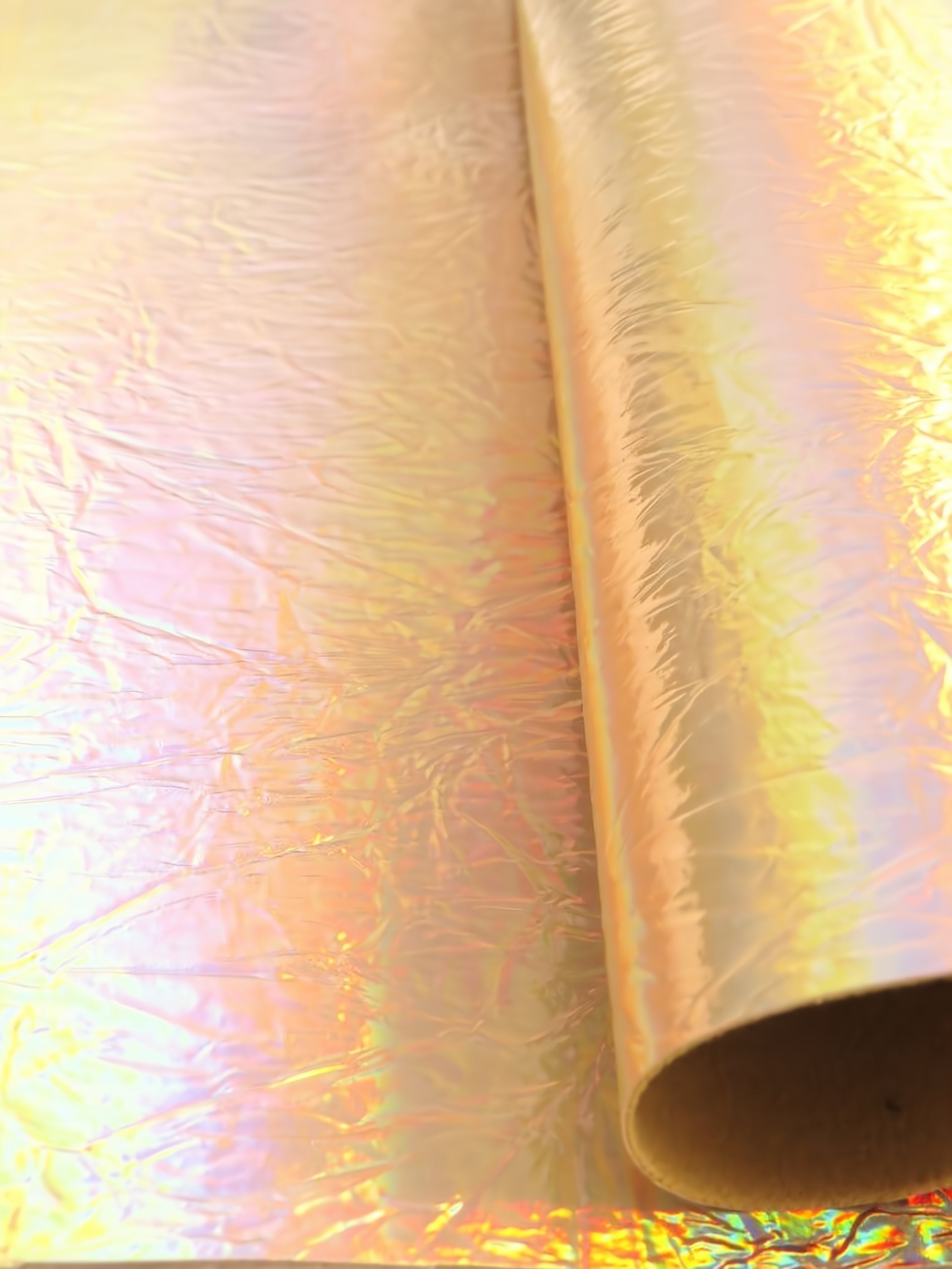 Hologrpahic Gold Distressed/Crushed Chrome Metallic Mirror Vinyl Fabric / Sold By The Yard